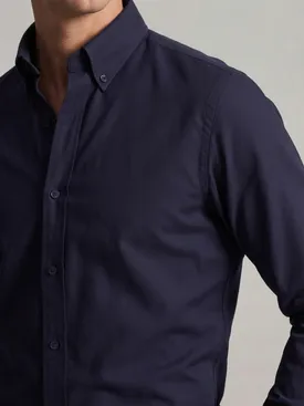 Marineblaues, schlichtes, schweres American Oxford-Hemd