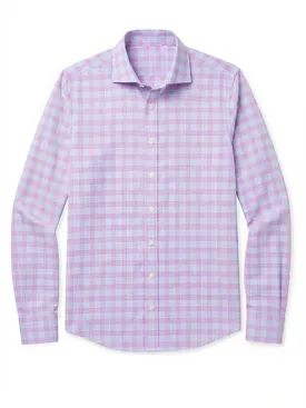 Bügelleichtes Popeline-Hemd mit violettem und blauem Karomuster