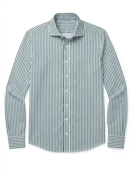 Bügelleichtes Hemd aus grün gestreiftem Twill